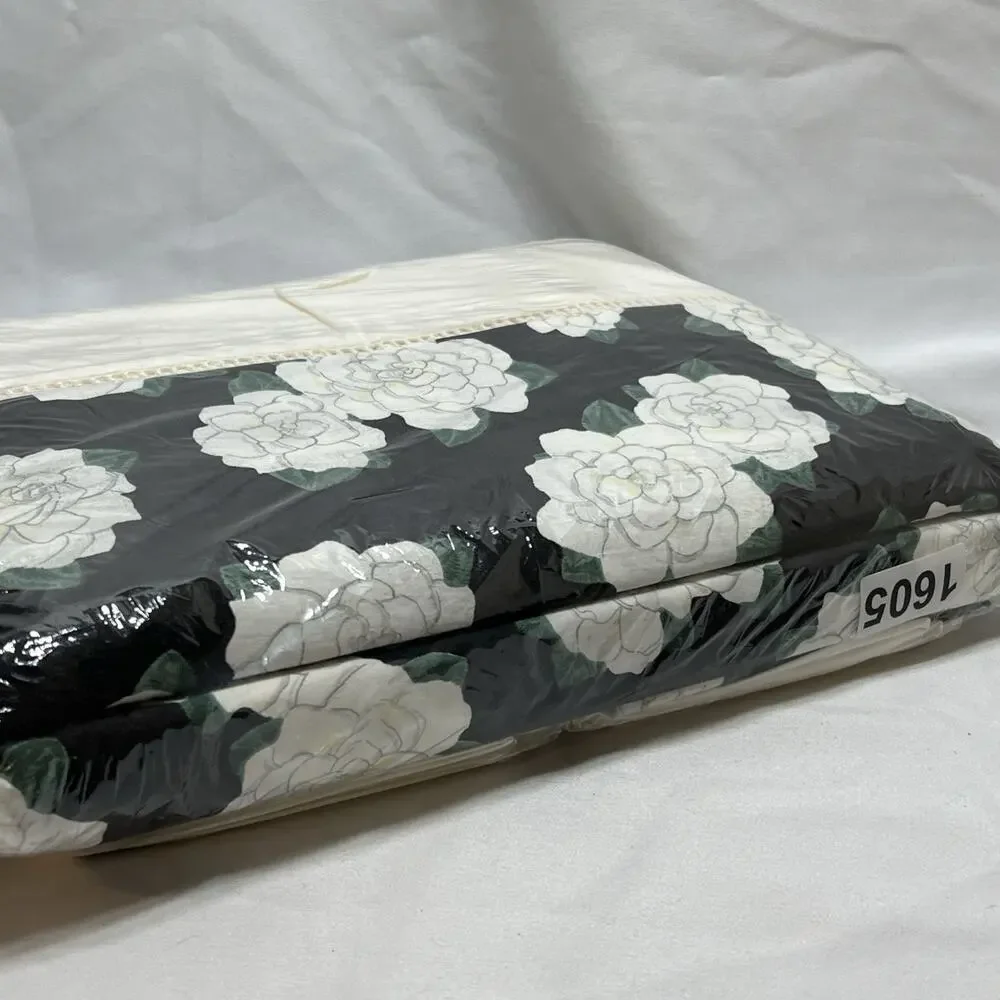 Vintage Designer Sheet Set Full Size Black Ivory Floral Flat Fitted Pillowcases